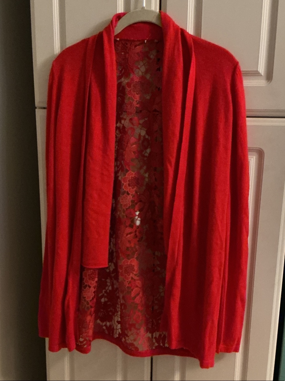 Red Women's Open-Front Lace-Back Cardigan Sweater